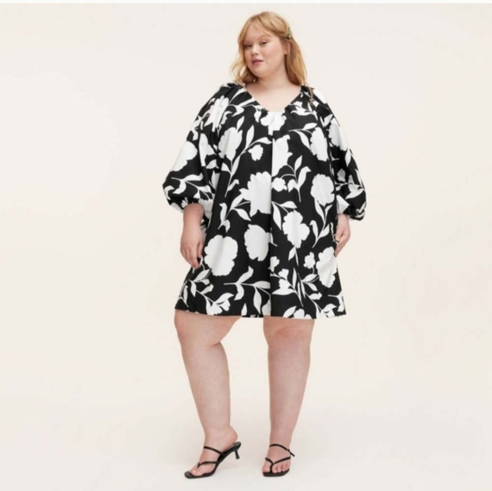NWT Kate Spade Black and WhiteFloral Long Sleeve Mini Dress Size XXL